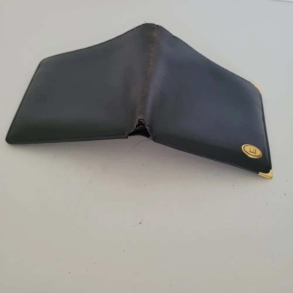 Dunhill Designer Mens Wallet Black Bifold Leather Folding Medium Logo Vintage‎